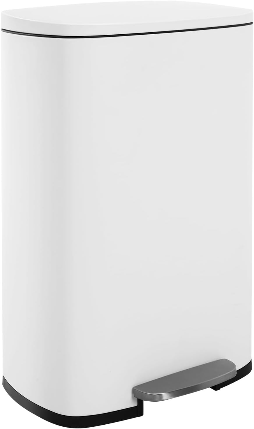 FDW | 13 Gallon Trash Can with Lid | White | Fingerprint-Proof | Made of Brushed Stainless Steel | Soft-Close Step Pedal | Hands-Free Use | Easy to Clean | for Kitchen, Office, Bathroom
