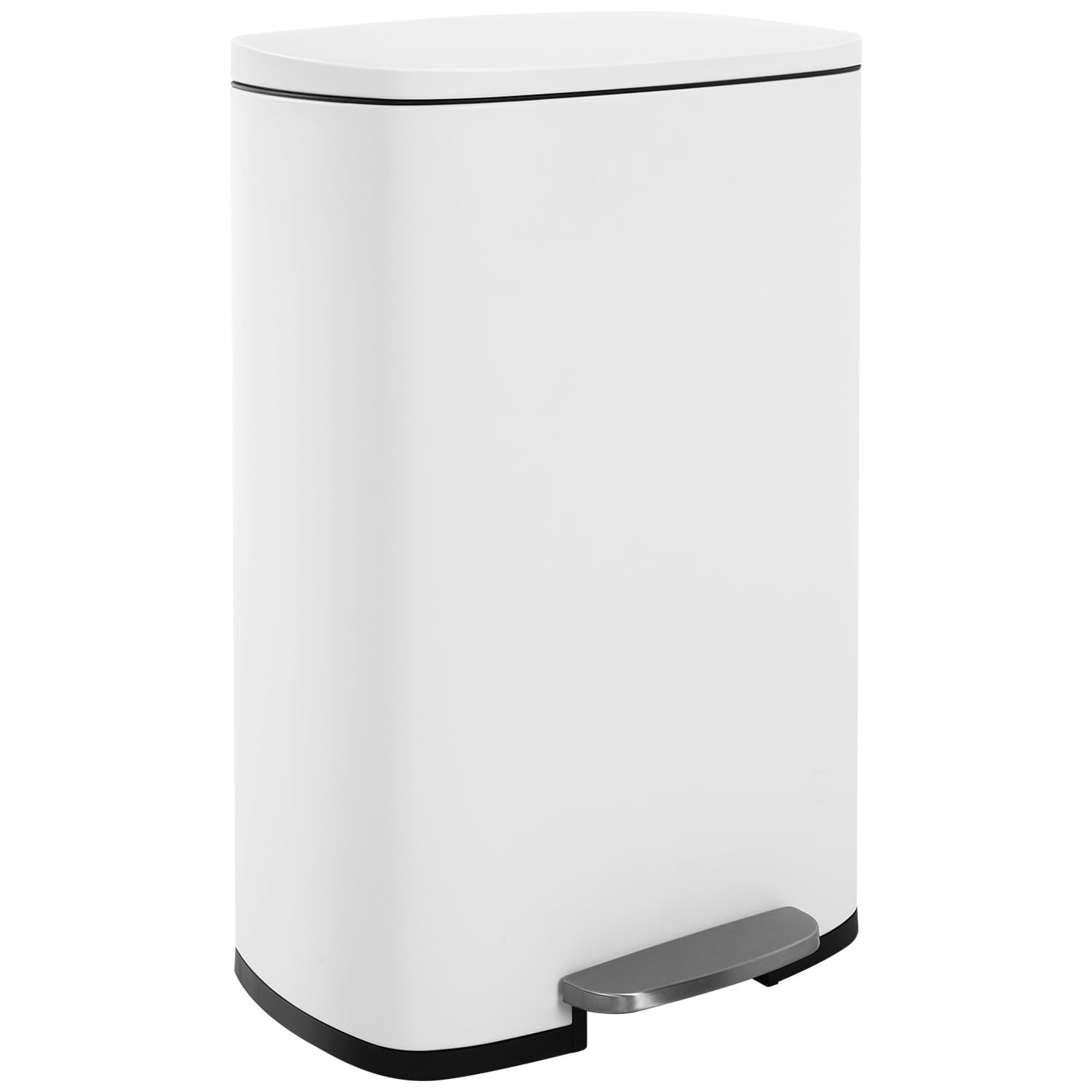 Fake - FDW 13 Gallon Trash Can with Lid, White, Brushed Stainless Steel, Soft-Close Step Pedal