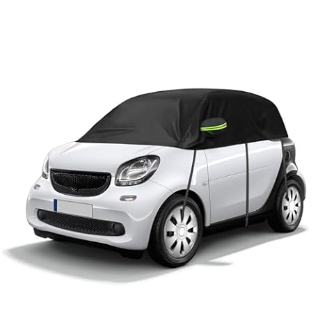 Pokrowiec na samochód zewnętrzny średni kompatybilny z Smart Fortwo 2006-2025, wodoodporny pokrowiec samochodowy przeciw słońcu śnieg mróz czarny