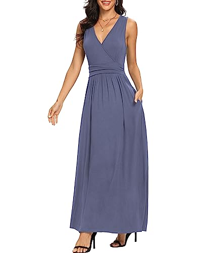 Image of LILBETTER Women Sleeveless Deep V Neck Loose Plain Long Maxi Casual Dress