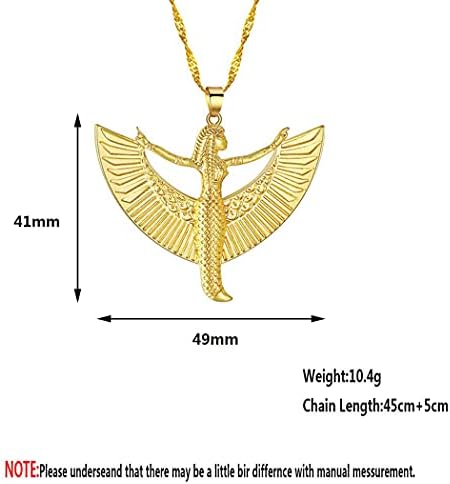 Egyptian Winged Goddess Isis Pendant Necklace 18k Gold Plated Talisman for Life and Fertility Charm Jewelry Gift