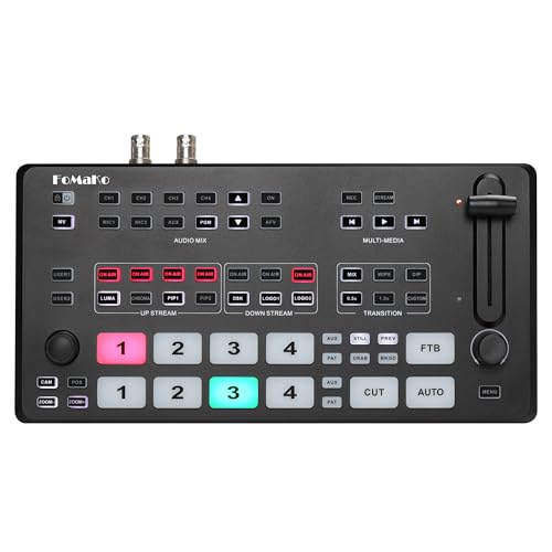 FoMaKo 4K HDMI Video Mixer Switcher, 5-Channel Live Streaming Switcher, 4K 60FPS Input, 1080p 60FPS Output, Support PTZ Controller, 3G-SDI + HDMI Video Switcher, M2
