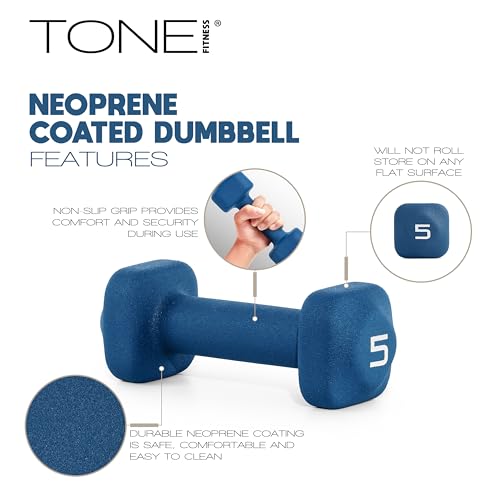 Tone Fitness 50 LB Neoprene Dumbbell Set with Storage Rack – Non-Slip, Anti-Roll Hand Weights for Home Gym Workouts - Blue — view 4