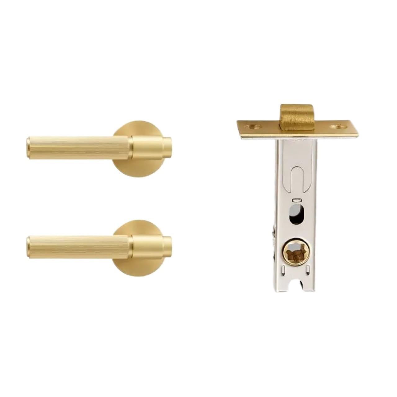 Serrure de porte en laiton à rayures - passage factice - poignée double levier dorée 1 pièce