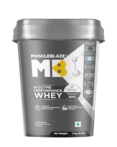 Image of MuscleBlaze Biozyme Performance Whey Protein Powder, Blue Tokai Coffee (4kg / 8.8lbs) | 25g Protein Per Scoop | Clinically Tested 50% Higher Protein Absorption