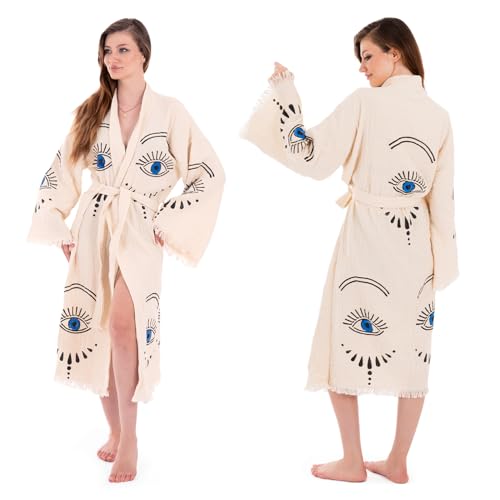 Evil Eye Kimono, Women Cotton Robe, Boho Cardigan, Beach Cover up...