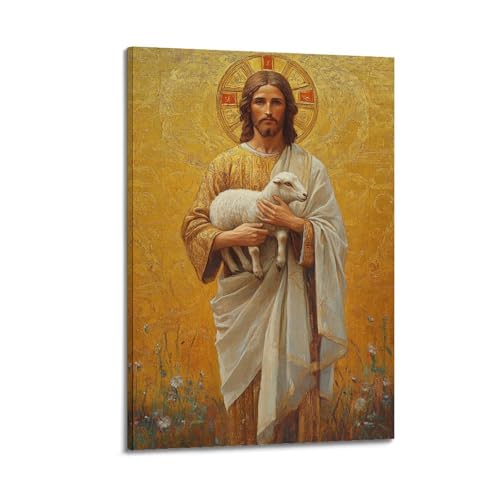 Peinture à l'huile chrétienne figurine sainte toile de lin