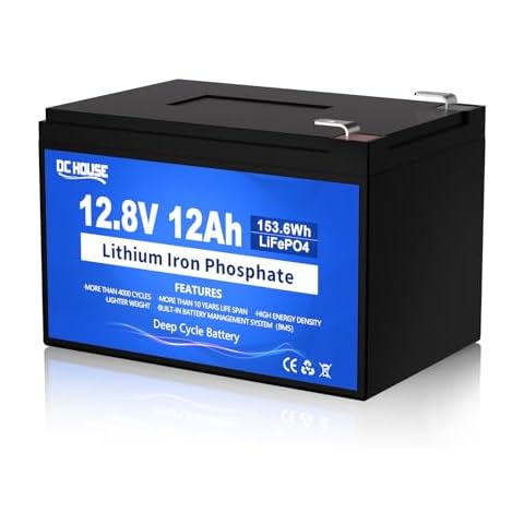 DC HOUSE 12V 12Ah LiFePO4 Lithium Battery with 15A BMS, 10 Year Lifespan,10000+ Cycles, for Marine, Ride on Toy, Trolling Motor Fish Finder, Kayak, Power Wheels, Pride Go Go Mobility Scooters Cover