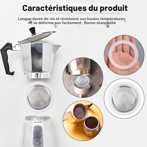 lasuroa Filtre avec 3 Joints, Filtre en Aluminium Joint en Silicone Accessoires pour Cafetière Moka Pièces de Rechange pour Bialetti Dama 6 Tasses Venus Musa Kitty 6 Tasses – vue 6