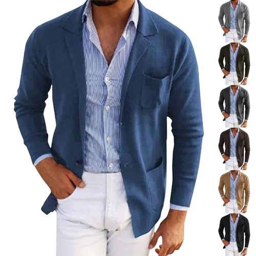 Mens Cardigan Coats Button Down Long Sleeve Lightweight Blazer Jacket Lapel Collar Casual Business Outwear Pockets3