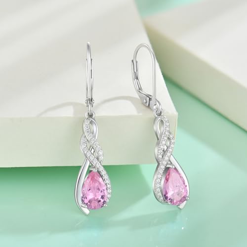 Starchenie Infinity Birthstone Dangle Drop Earrings for Women 925 Sterling Silver Pear Gemstones Leverback Earrings Jewelry Gift4