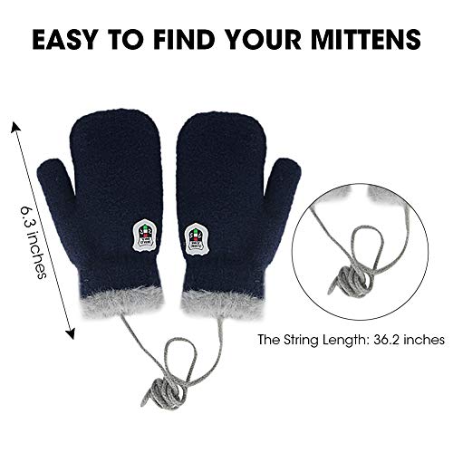 3 Pairs Winter Mitten Gloves for Baby Boys Girls Warm Fleece Lined Mittens Toddler Children Warm Thick Knit Gloves with String