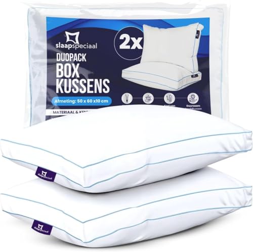 Slaapspeciaal Kopfkissen 60x50cm - Kissen aus Baumwolle-Bezug [2er Set], Ergonomisches Schlafkissen mittlere Festigkeit [Stützt Kopf und Nacken] - Aktive Luftzirkulation