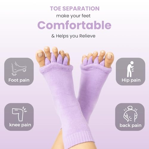 Image of DIRTS Original Foot Alignment 5-Toe Separator Orthopedic Cotton Socks for Women & Men - Bunion Corrector & Plantar Fasciitis Support(Light Purple, Large)