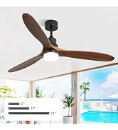 52 Inch Ceiling Fan No Lights With Remote Control, Low Profile Ceiling Fan With 3 Solid Wood Blades & 3 Downrods, Noiseless 6-Speed Reversible DC Motor For Indoor Outdoor Bedroom Living Room