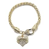 Inspired Silver - Vegetarian - Gold Braided Bracelet for Women - Pave Heart Charm Bracelet Jewelry Gift with Cubic Zirconia - Women's Charm Bracelet with Lobster Claw Clasp