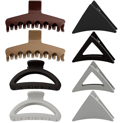 8 pinces à cheveux marron, noir, gris au design triangulaire moderne en plastique résistant