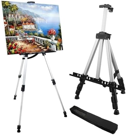 Art Easel Stand for Painting and Sign – RRFTOK Aluminum 66 Inch Metal Tripod Adjustable Portable Easels for Display – Canvas Stand for Floor Drawing – Gifts for Artists Woman or Teen Art Supplies