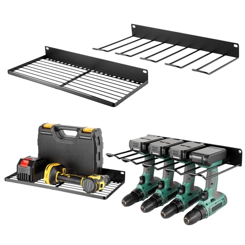 kuyeyzu 4pcs Tool Holder Set with Charging Station, Power Tools Organizer Wall Mount for Garage, Heavy Duty Drill Holder, Metal Tool Organizer Wall Mount for Storage Shelves, Black 2 Pack 4 Set by kuyeyzu - Used condition - Image 7