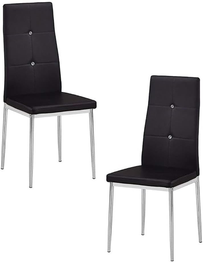 Bowery Hill Modern Dining Side Chairs, Black Bi Cast Faux Leather Upholstery, Chrome Legs, Tufted Back with Crystal Studs, Set of 2, 16"W x 15"D x 38"H, Engineered Wood Construction for Dining Room