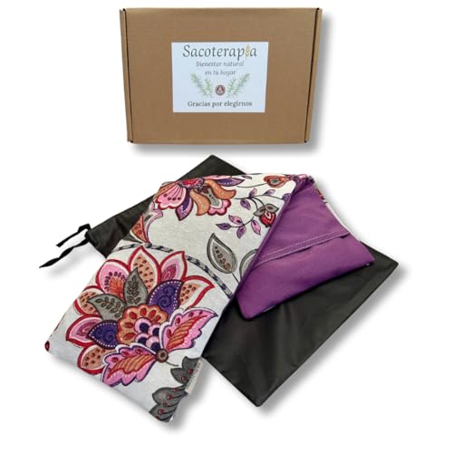 Sacoterapia – Saco térmico semillas 50x16 cm Botanic – Bolsa de calor y frío microondas – Lavanda, romero y trigo – Funda lavable – Alivio natural – Hecho en España (Botanic, 50x16 cm)