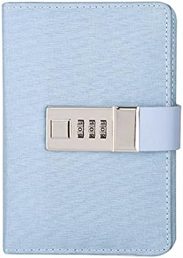 Diary book A7 with lock password Office students portable notebook,Tranquil blue cloth