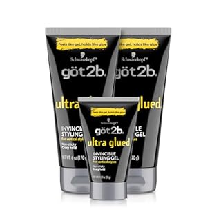 got2b Ultra Glued Invincible Styling Gel Set, 6 Fl Oz (2-Tube) + 1.25 Fl Oz Travel Size, Hair Gel for Men and Women with Extra Strong Hold, Non-Sticky, No-Flake Formula for Vertical Styles