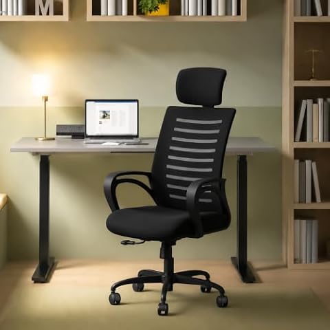 CELLBELL Desire C104 Mesh High Back Ergonomic Office Chair - Adjustable Seat Height, Sturdy Metal Base, Revolving Study & Computer Chair for Work from Home, Black