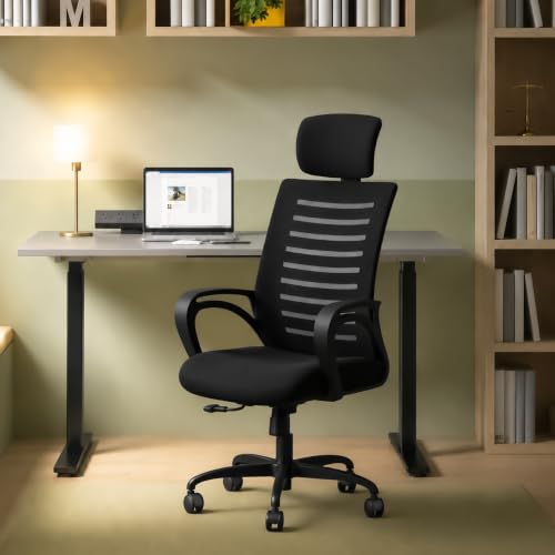 Image of CELLBELL Desire C104 Mesh High Back Ergonomic Office Chair - Adjustable Seat Height, Sturdy Metal Base, Revolving Study & Computer Chair for Work from Home, Black