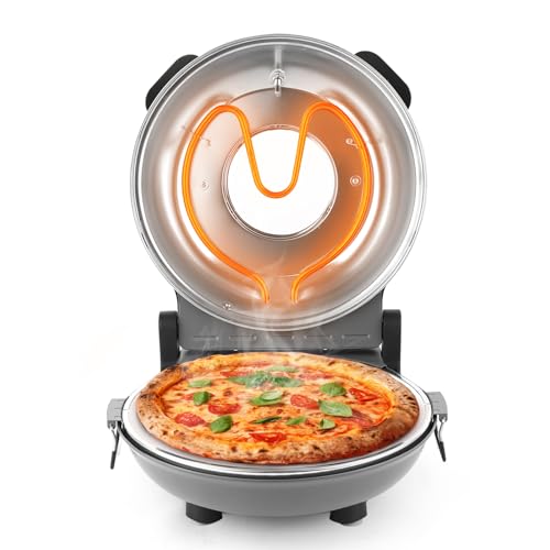 KLAIF 12\" Electric Countertop Pizza Oven Indoor With Ceramic Stone, Dual Adjustable Temperature Controls, Includes 4 Pizza Tools, LMR-Gray
