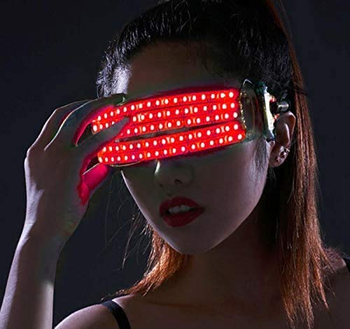 LEDグラス、LEDパーティーグラスLEDサングラスライトアップメガネ充電式点滅シャッターネオングローインググラスナイトクラブ、DJ、コンサート、ハロウィーン、誕生日パーティー用バッテリー (赤)