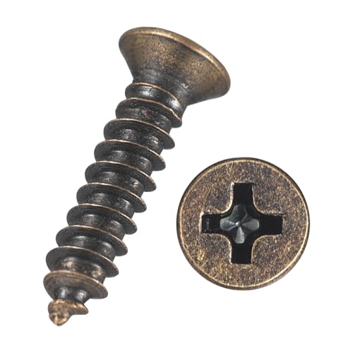 Kozelo 50 Pcs de Tornillos de Madera de Cabeza Plana Phillips - [#3x1/2] Tornillos Autoperforantes de Acero Al Carbono para Ensamblaje de Muebles, Molduras Interiores, Color Bronce