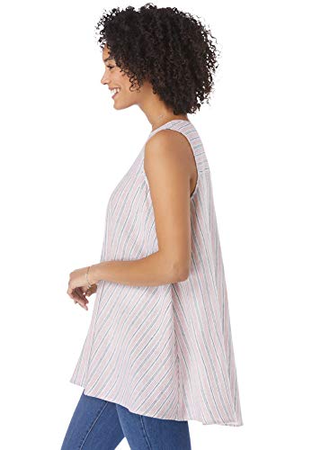Woman Within Women's Plus Size Button-Front Linen Tank Top - 22/24, Natural Khaki Stripe Multicolored #TOP3