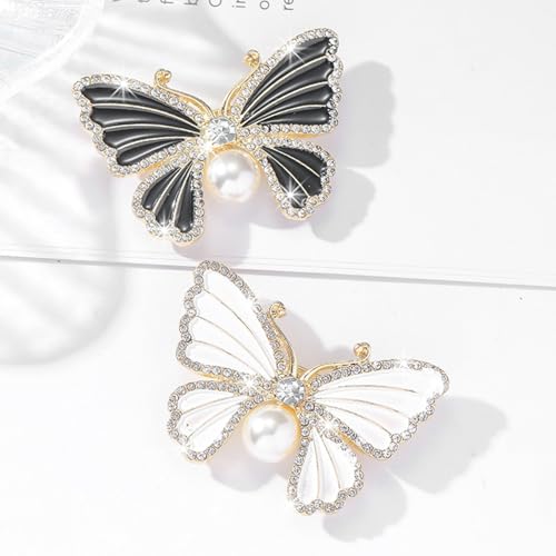 Colorful Rhinestone Butterfly Brooch Pin Dainty Glitter Crystal Pearl Bead Lapel Pins Brooches Sparkly Corsages Clothes Dress Party Decoration Jewelry for Women-black by CWFPBA - Image 3