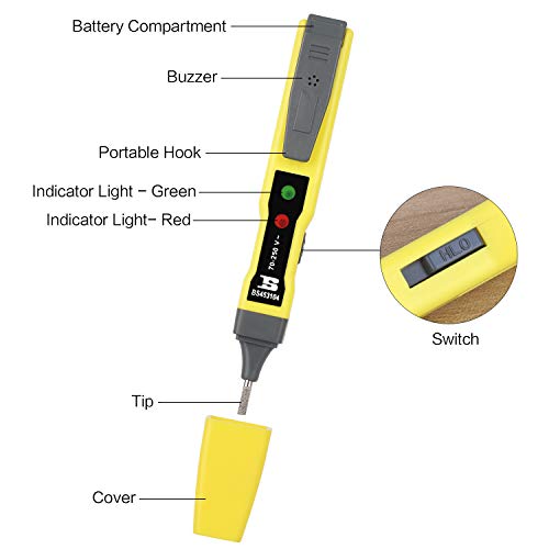 Digital Voltage Tester Pen BOSI TOOLS AC/DC Continuity Meter 12-220V & Live/Null Wire Judgment, Buzzer Alarm - Thumbnail 2