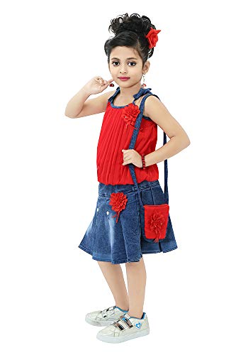 Image of Chandrika Girls Casual Skirt and Top Set with Bag for Kids