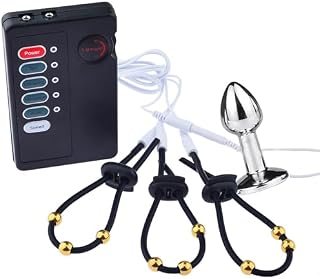 AMAZBEE Electro Choc Anneau de pénis Anal Plug Set avec Power Box Sangles de bite réglables pour la stimulation électrique BDSM Sex Toys pour les hommes (M)