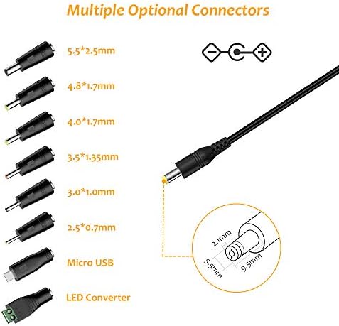 Zolt Universal AC DC Adapter 5V 3A 2A 1A 2.5A 1.5A Power Supply Adapter, 5 Volts Adaptor with 8 DC plugs for USB HUB Tablet Phone Raspberry PI CCTV Camera TV Box and more 5V Electronics