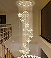 Modern Large Chandelier for Foyer Raindrop Crystal Chandeliers LED Dimmable High Ceiling Flush Mount Light Fixtures for Staircaes Hallway Entryway 78.7'' Gold