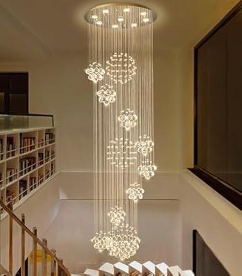 Modern Large Chandelier for Foyer Raindrop Crystal Chandeliers LED Dimmable High Ceiling Flush Mount Light Fixtures for Staircaes Hallway Entryway 78.7'' Gold