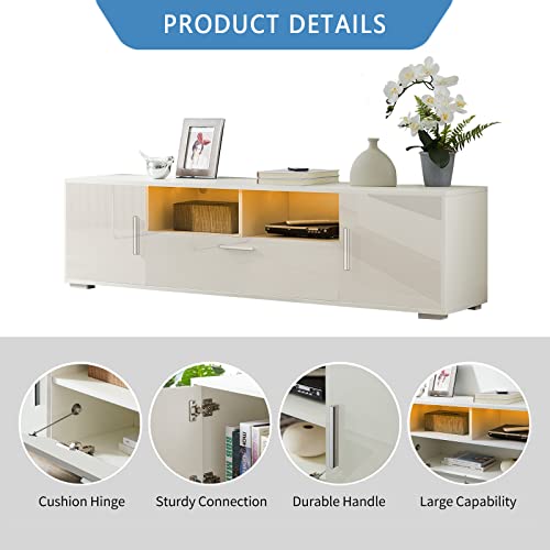 Solbakuilt High Gloss White Tv Stand For 50/55/60/65/70/75+ Inch Tv, Led Entertainment Center, Modern Tv Console With Storage Drawers For Bedroom & Living Room #TOP4