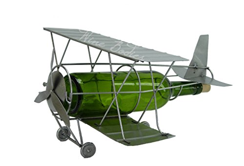 WINE BODIES Antique Small plane Metal Wine Bottle Holder, Charcoal