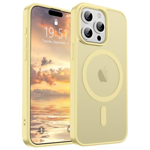 Image of SUPFINE Magnetic for iPhone 15 Pro Max Case (Compatible with MagSafe) (Military Grade Drop Protection) Slim Translucent Matte Shockproof with Anti-Fingerprint Phone Case,Buttercream Yellow