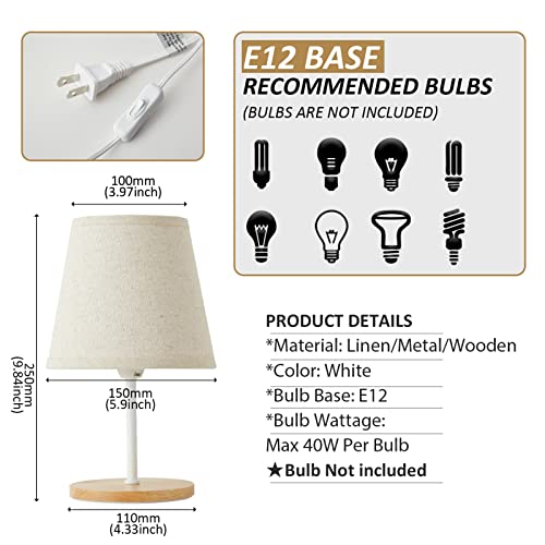 Ouxean Table Lamp, E12 Simple Desk Lamp, Small Linen Fabric Lampshade With Wooden Base, For Bedside, Reading, Kid's Room, Living Room, Colleage Dorm, Office(No Bulb) #TOP3