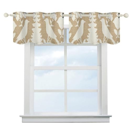 Cenefa de cortina Chinoiserie vintage para ventanas pequeñas de baño, dos paneles marrones 3