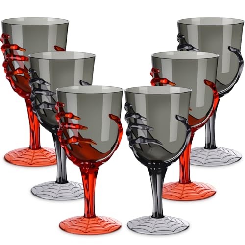 Dandat 24 Pcs Halloween Skeleton Hand Goblets 12oz Clear Plastic Halloween Cups Skull Wine Glass Set for Creepy Spooky Party Decorations (Black,Orange) by Dandat - Used condition - US$12.18