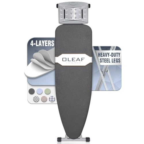 oleaf Ironing Board with Cover and Thicken Pad Height Adjustable Full Size Foldable Iron Board with Iron Rest, Stable Steel Legs, Metal Construction, Heat Resistant, Dark Gray