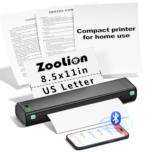 Zoolion Portable Thermal Printer for Travel, M08F Compact Inkless Printer for Home Office, Wireless Portable Printer, Thermal Printer, Support 8.5\" X 11\" US Letter Size Thermal Paper