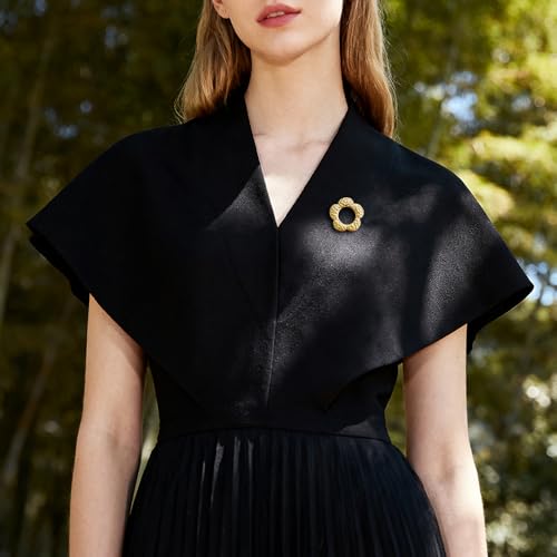 Image of Gold Brooches for Women Ladies Yellow Broach Flower Bow Rhinestone Lapel Pins Blazer Dress Denim Jacket Accessories