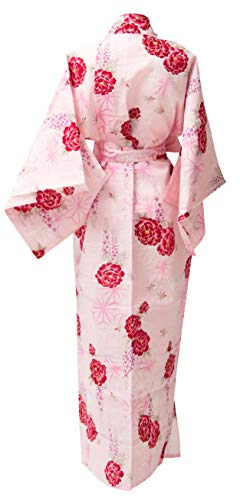 Kimura Jitsugyo Women's Kyoto Traditional Easy Wearing Kawaii Yukata Robe(Japanese Casual Kimono) Pink & Peony Set 2 Large Woman #TOP1